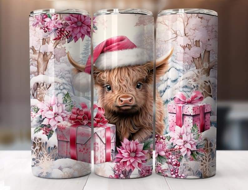 Highland Cow Christmas 20oz Skinny Tumbler