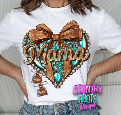 Mama Teal/Brown Heart-Custom Tee