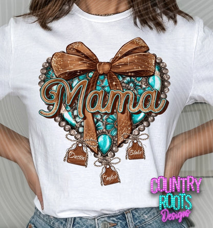 Mama Teal/Brown Heart-Custom Tee