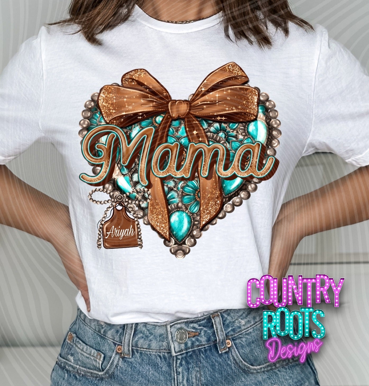 Mama Teal/Brown Heart-Custom Tee