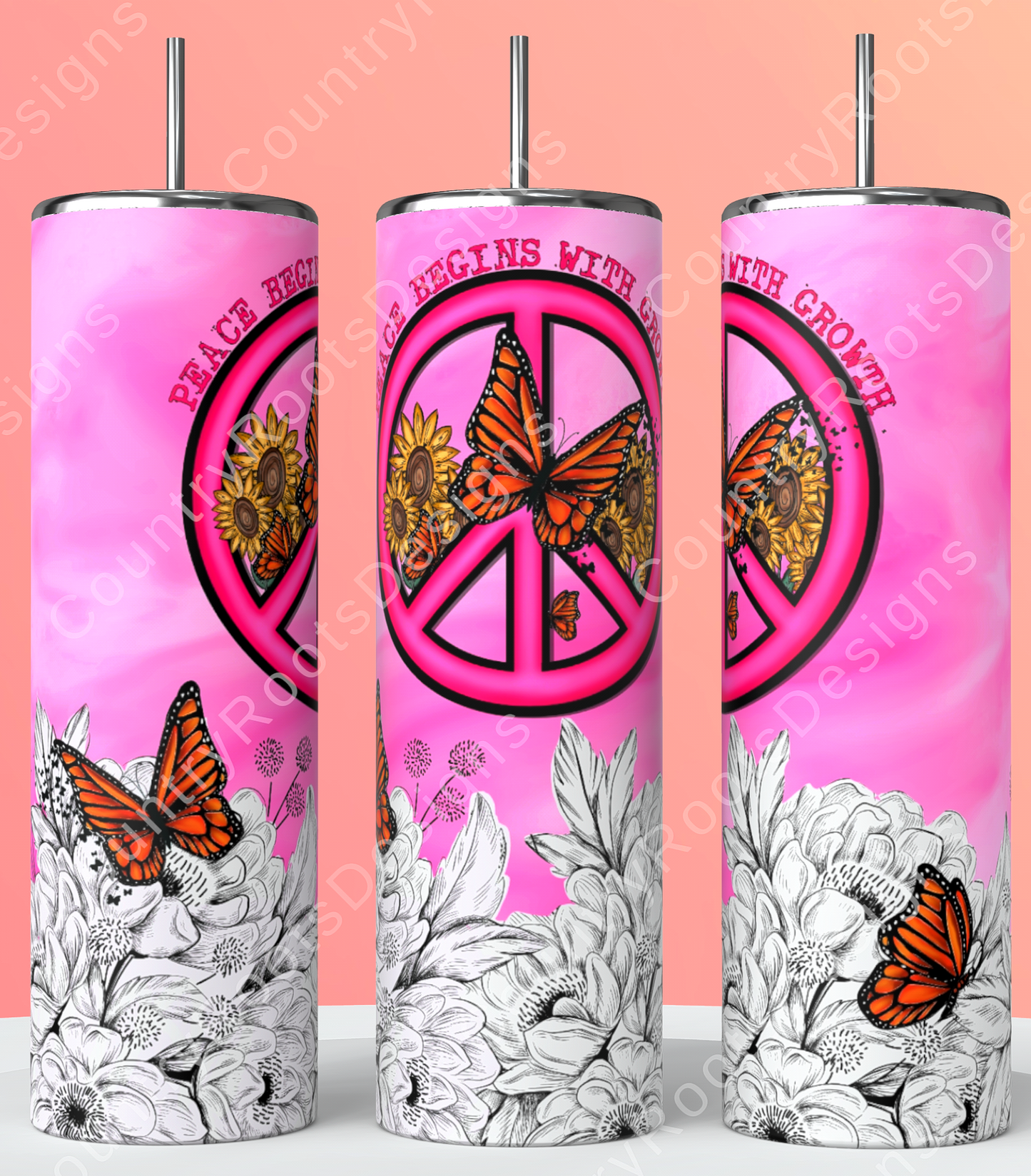 Peace Begins With Growth 20oz Skinny Tumbler