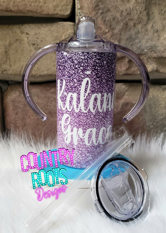 Personalized Purple Glitter 12oz. Sippy Cup Tumbler