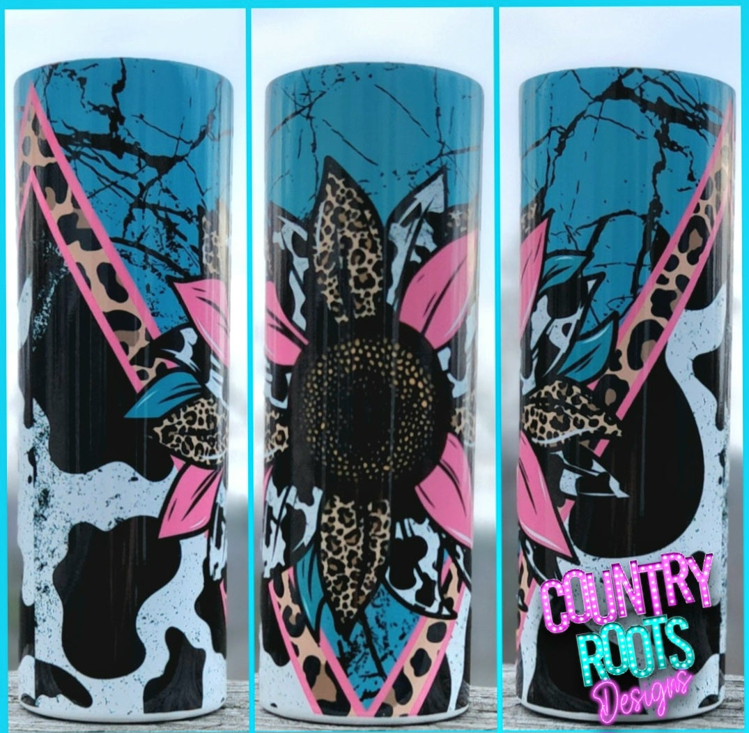 Turquoise/Cow Print Sunflower 20oz Skinny Tumbler